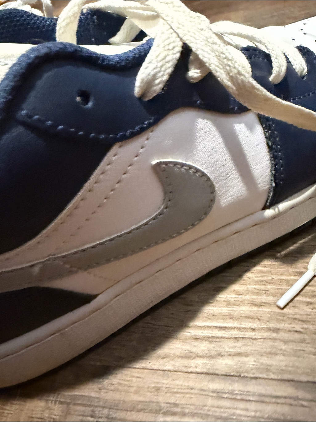 Kids White And Navy Athletic Jordan Sneakers